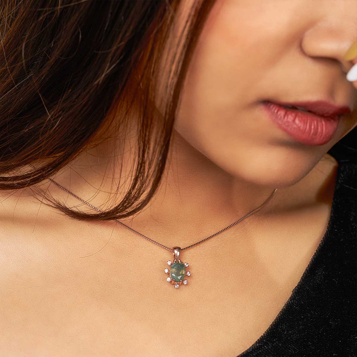 Oval Cut Moss Agate Pendant Necklace Natural Moss Agate Jewelry Healing Necklace
