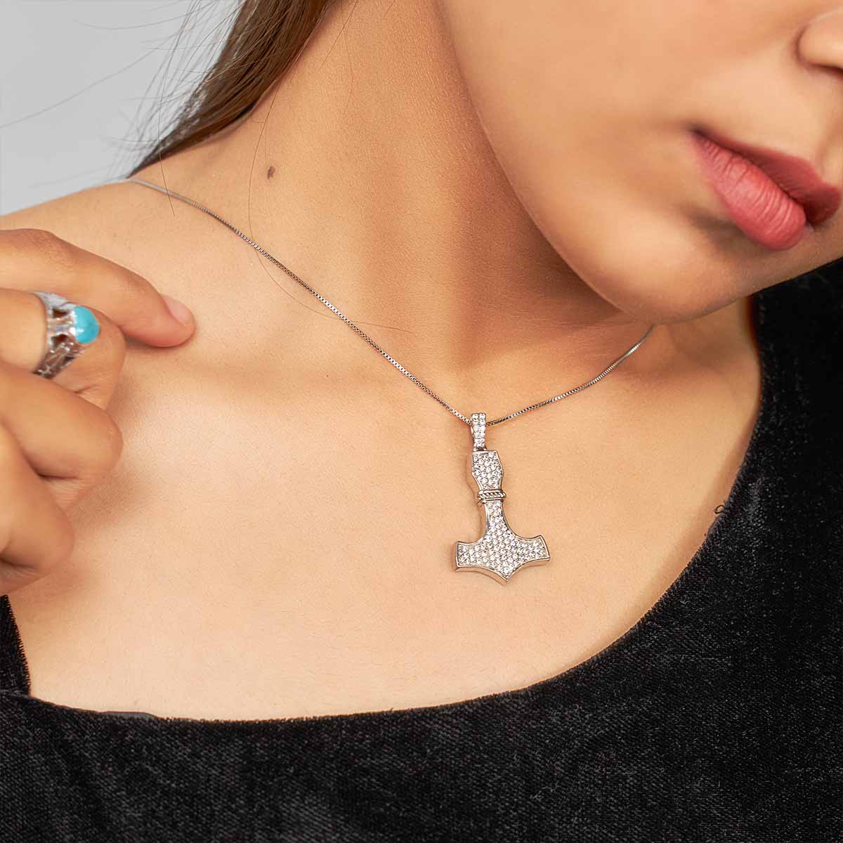 Viking Mjolnir Necklace Thor's Hammer Pendant Iced Out Hip Hop Jewelry