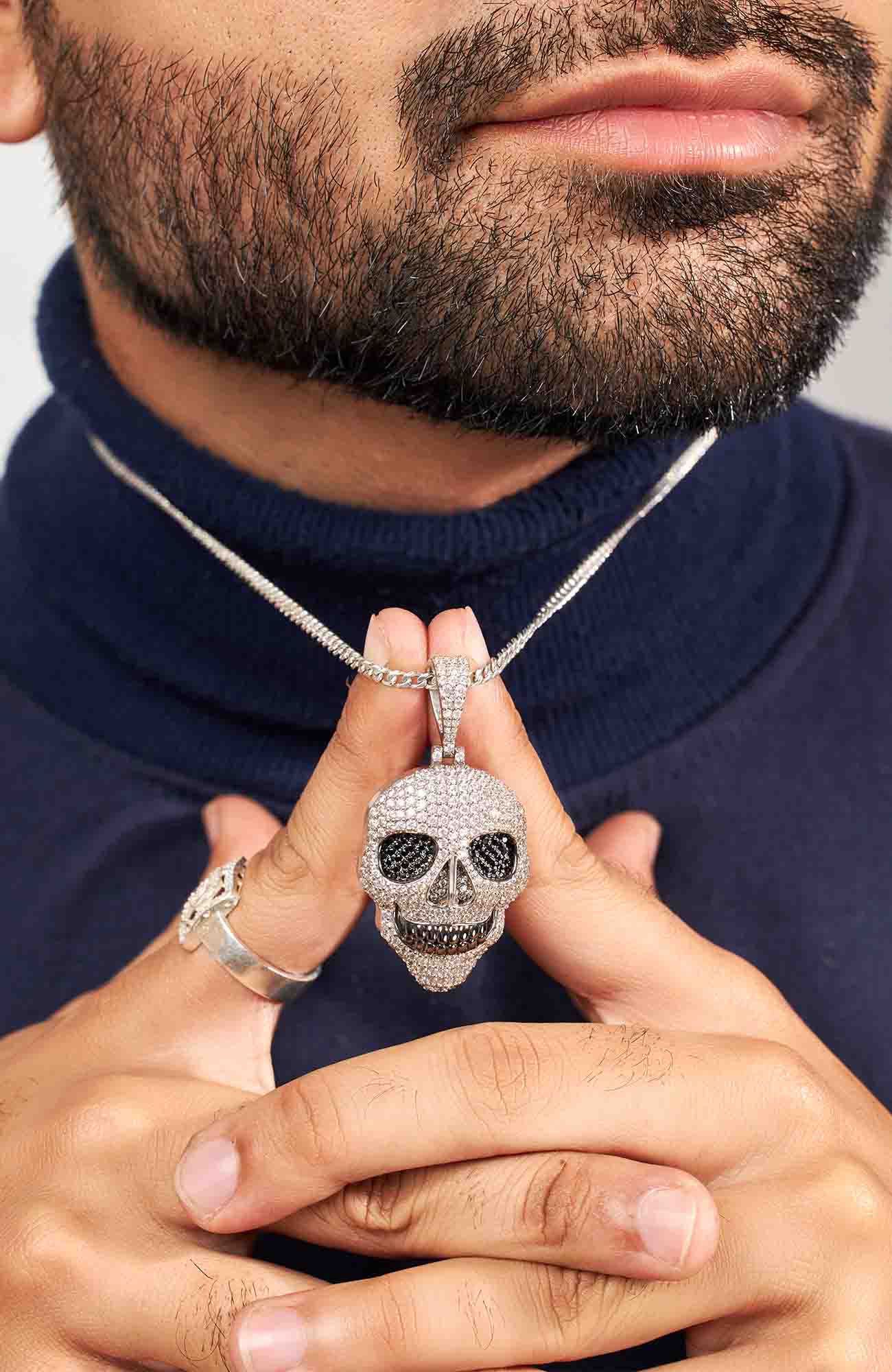 Iced Out Skull Pendant Necklace Locket With Chain Halloween Skull Gothic Jewelry