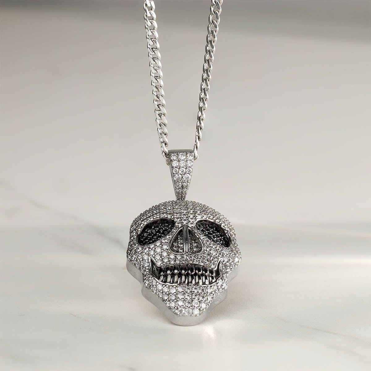 Iced Out Skull Pendant Necklace Locket With Chain Halloween Skull Gothic Jewelry