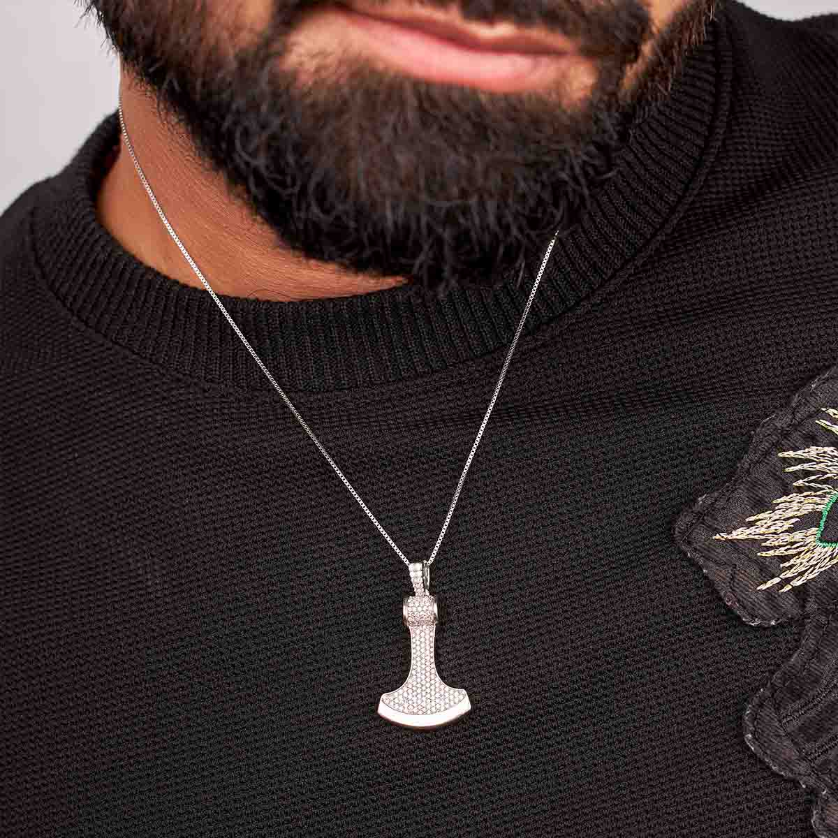 Icedout Viking Axe Pendant Necklace Hip Hop Jewelry Sterling Silver CZ Diamond