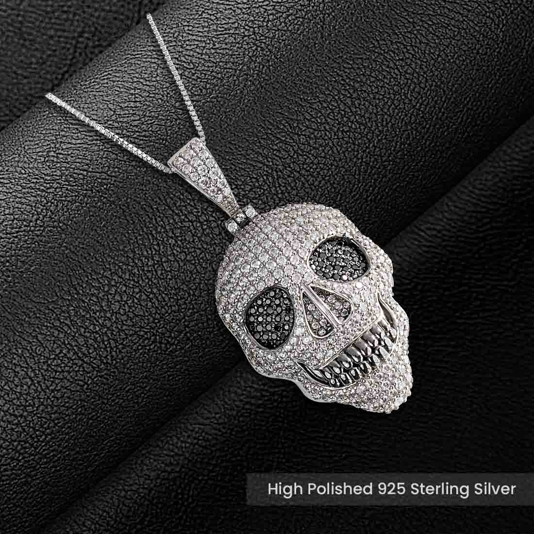 Iced Out Skull Pendant Necklace Locket With Chain Halloween Skull Gothic Jewelry