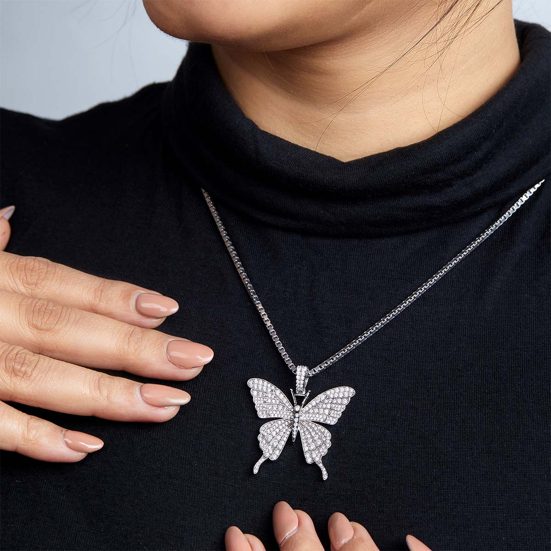 Moissanite Butterfly Necklace for Women Bling Iced Out Jewelry Sterling Silver