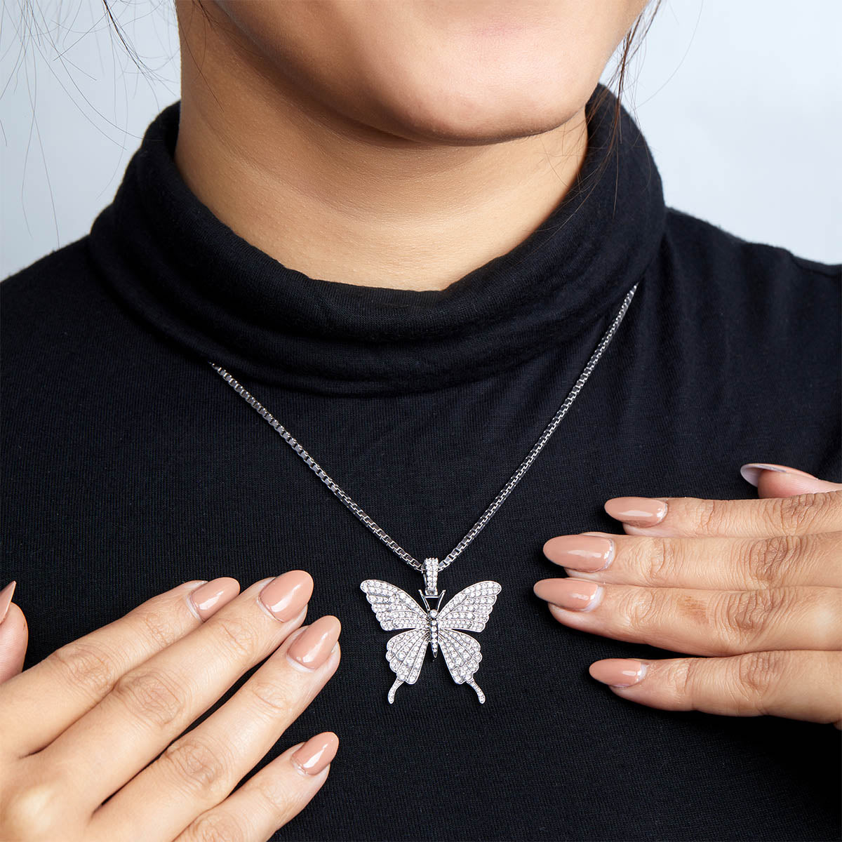 Iced Out Butterfly Pendant Necklace CZ Diamond 925 Sterling Silver Hip Hop Jewelry