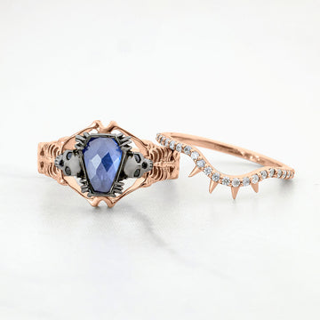 Skeleton with Coffin Bridal Ring Set Gothic Engagement Rings