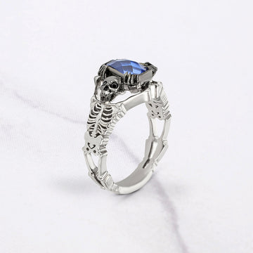 Skeleton with Coffin Ring Gothic Skull Engagement Rings Goth Sterling Silver Bicolor