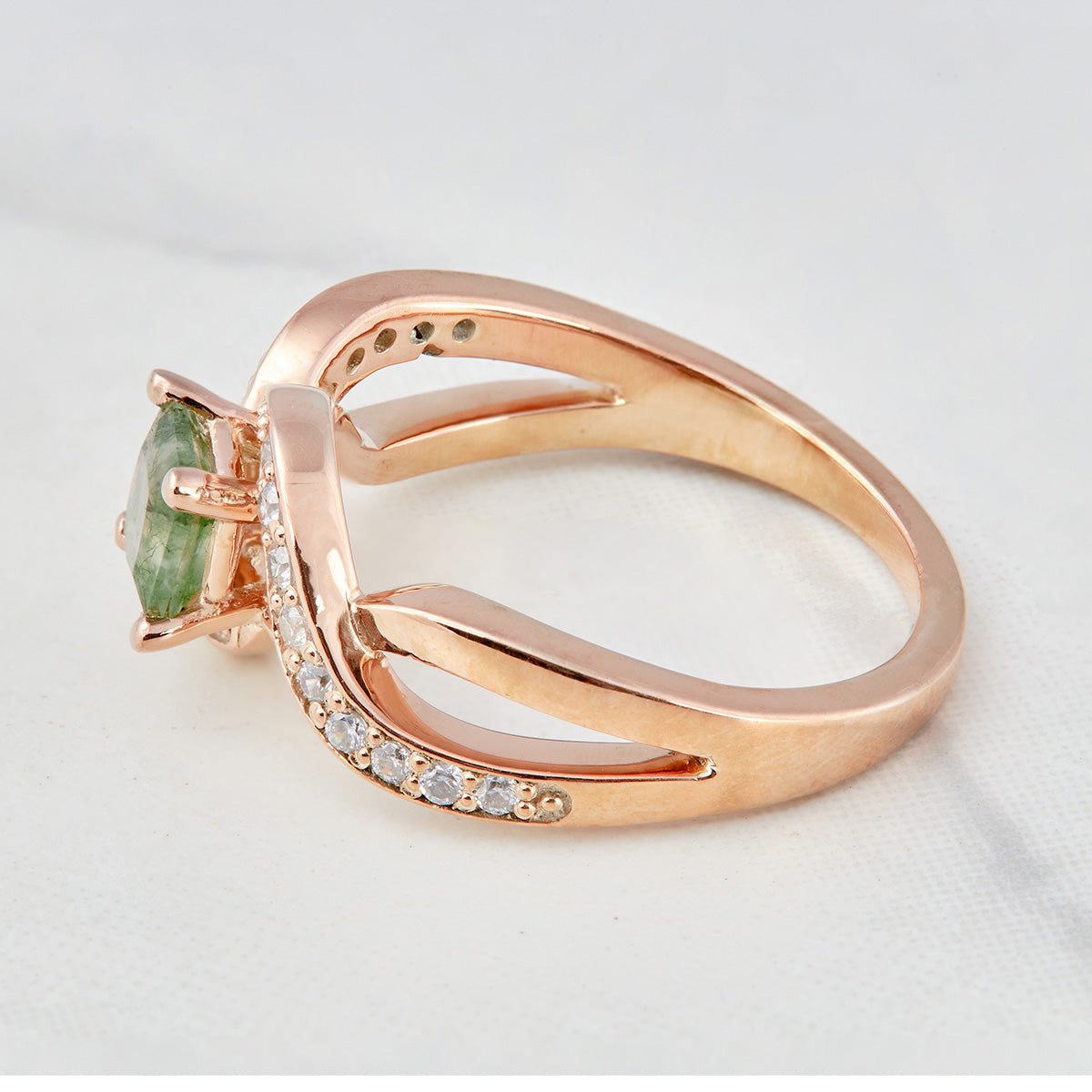 Natural Moss Agate Promise Ring Princess Cut Engagement Ring