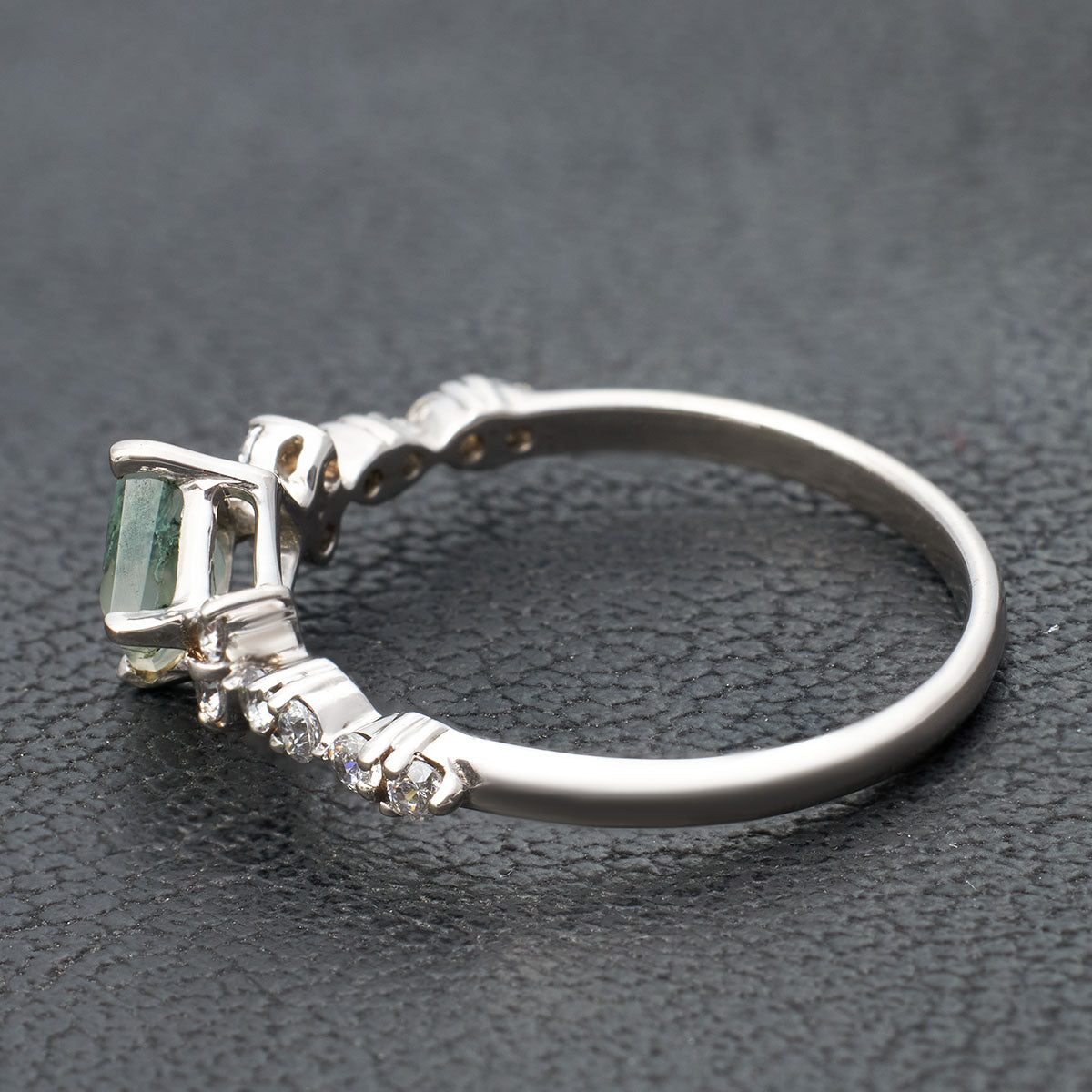 Princess Cut Moss Agate Promise Ring