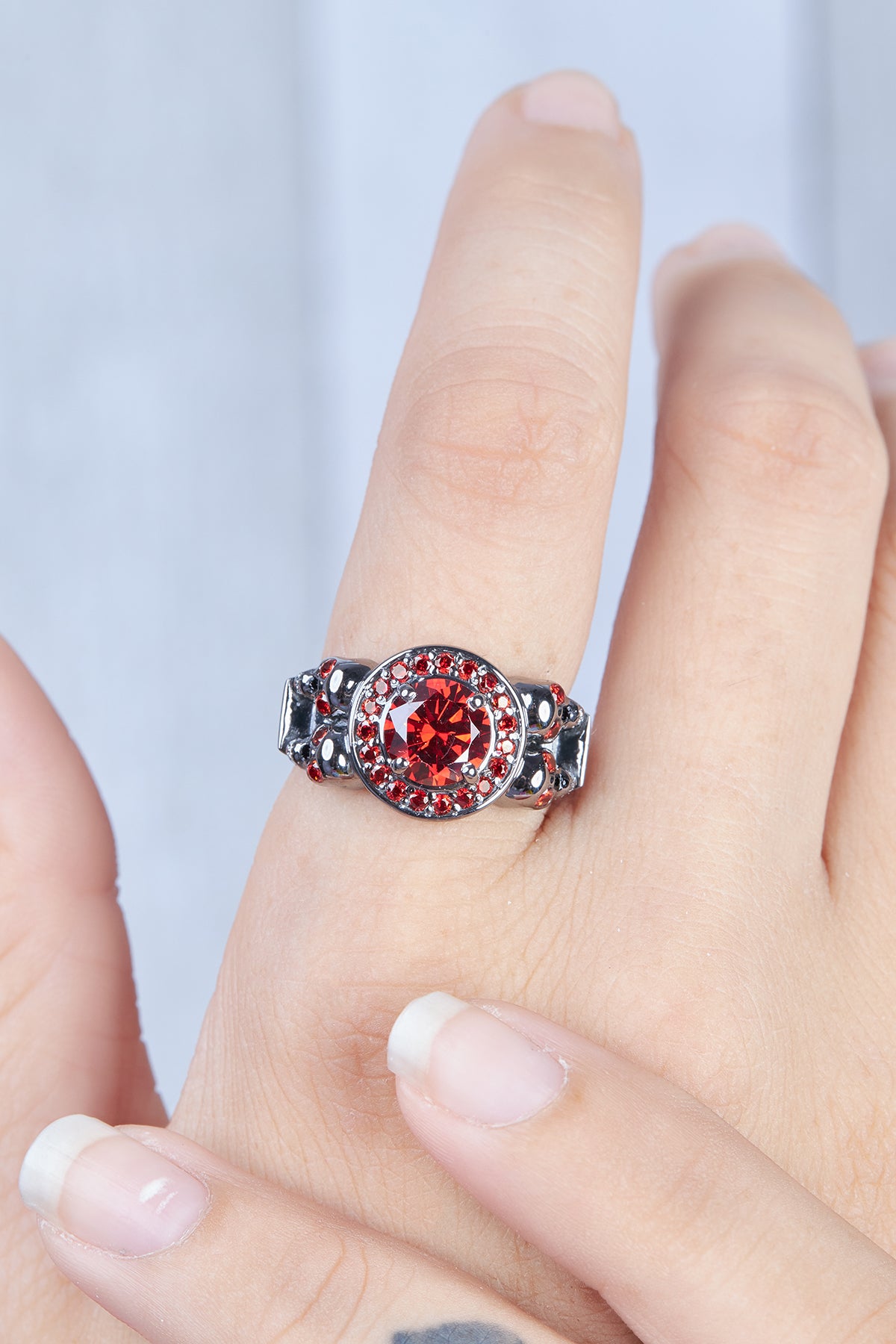 1.35tcw Red Garnet Skull Couple Rings