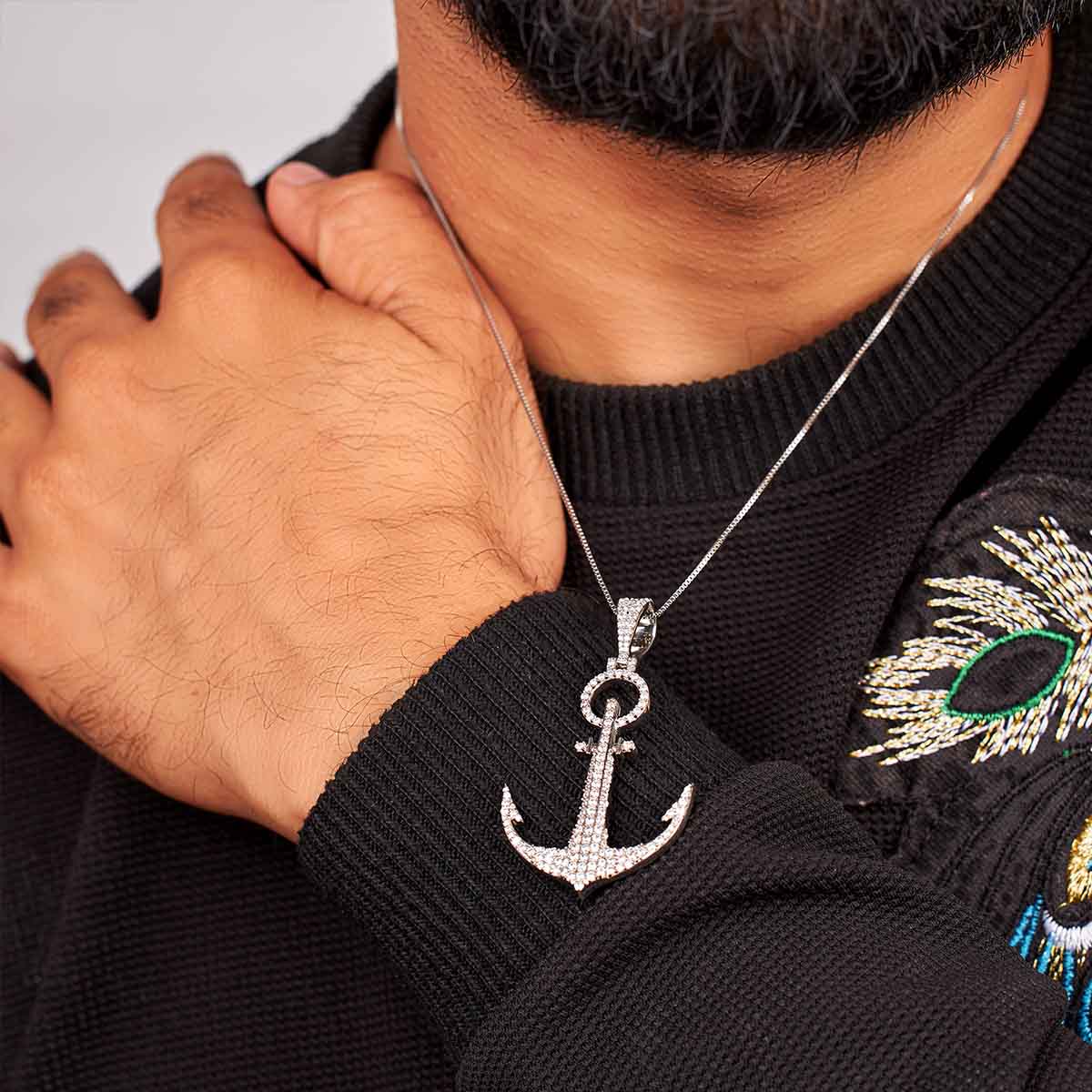 Iced Out Anchor Pendant Necklace Nautical Hip Hop Jewelry AAA CZ Diamond Sterling Silver