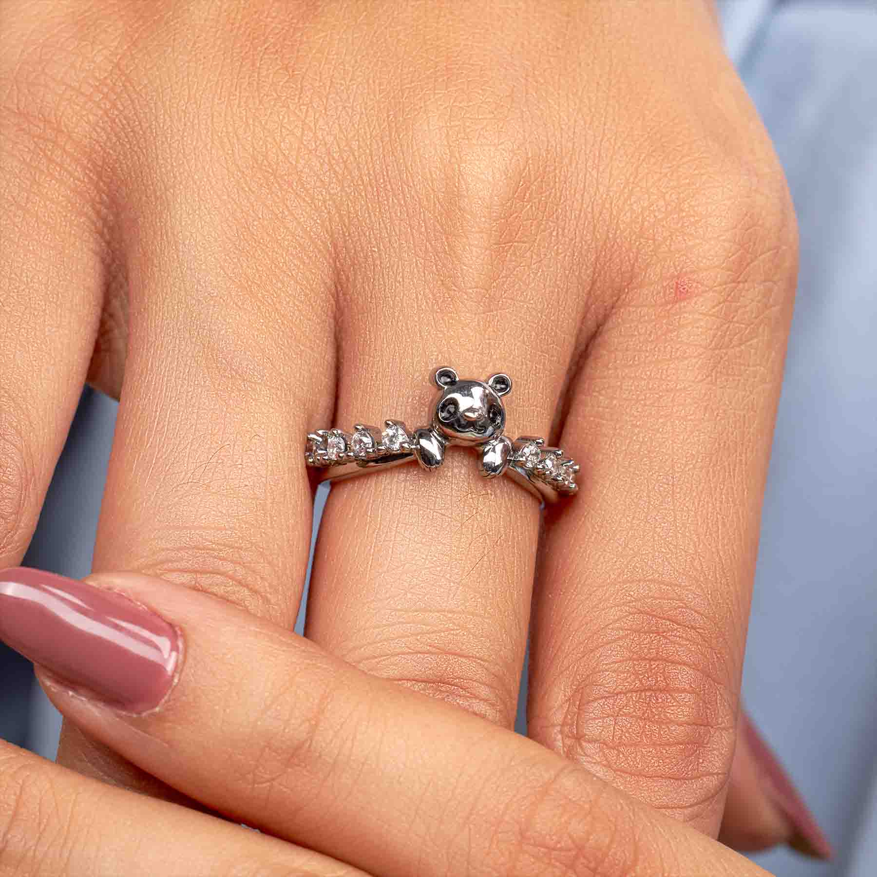 Panda Ring Moissanite Diamond Stacking Wedding Band Panda Jewelry Sterling Silver Rose Gold White Gold