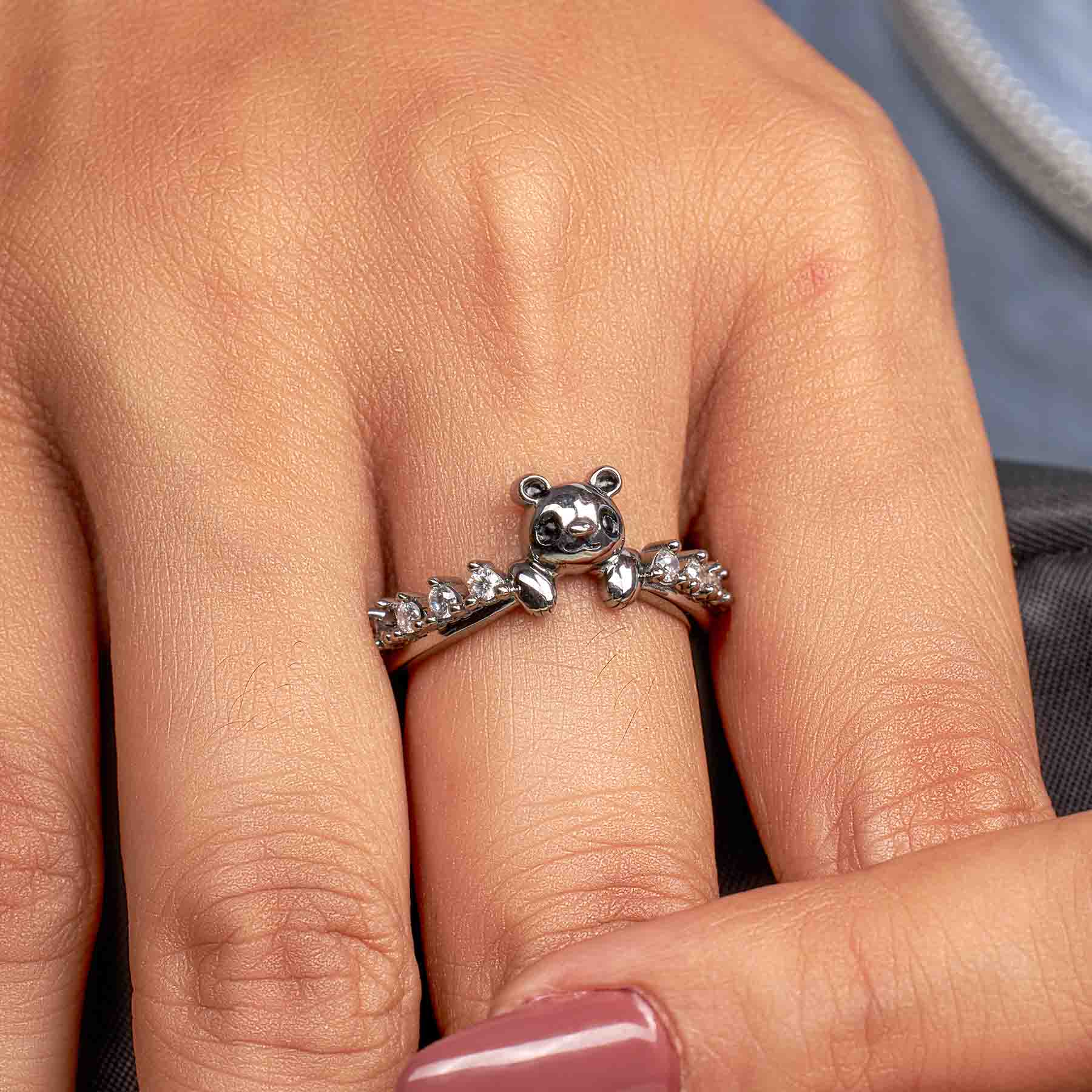 Panda Ring Moissanite Diamond Stacking Wedding Band Panda Jewelry Sterling Silver Rose Gold White Gold