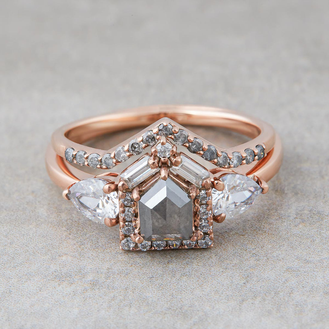 Natural Salt and Pepper Diamond Bridal Ring Sets