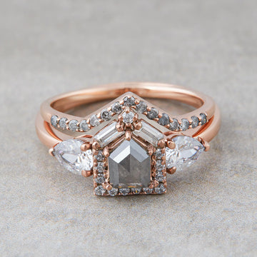 Natural Salt and Pepper Diamond Bridal Ring Sets
