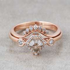 Trapezoid Salt & Pepper and Moissanite Diamond Bridal Ring Set