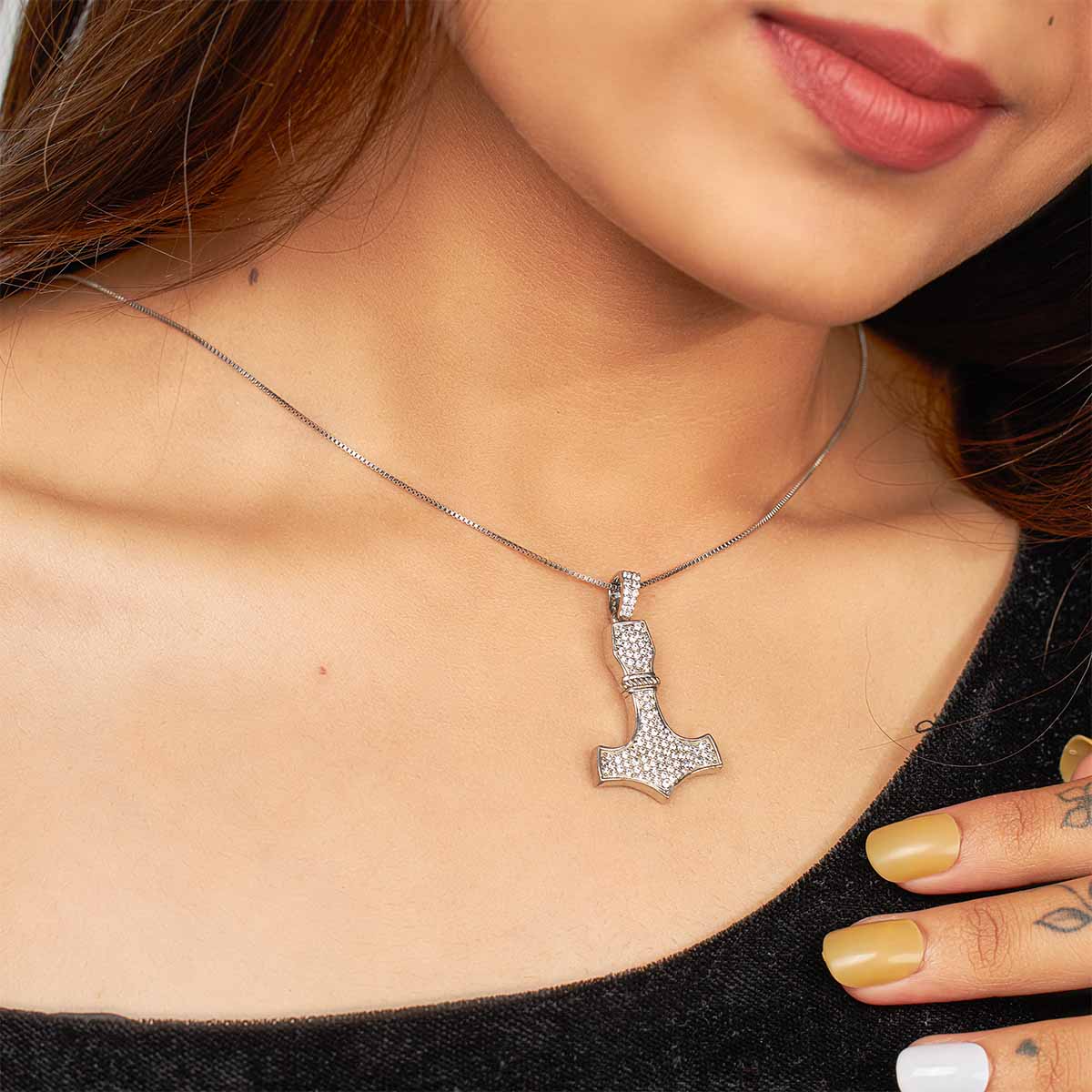 Viking Mjolnir Necklace Thor's Hammer Pendant Iced Out Hip Hop Jewelry