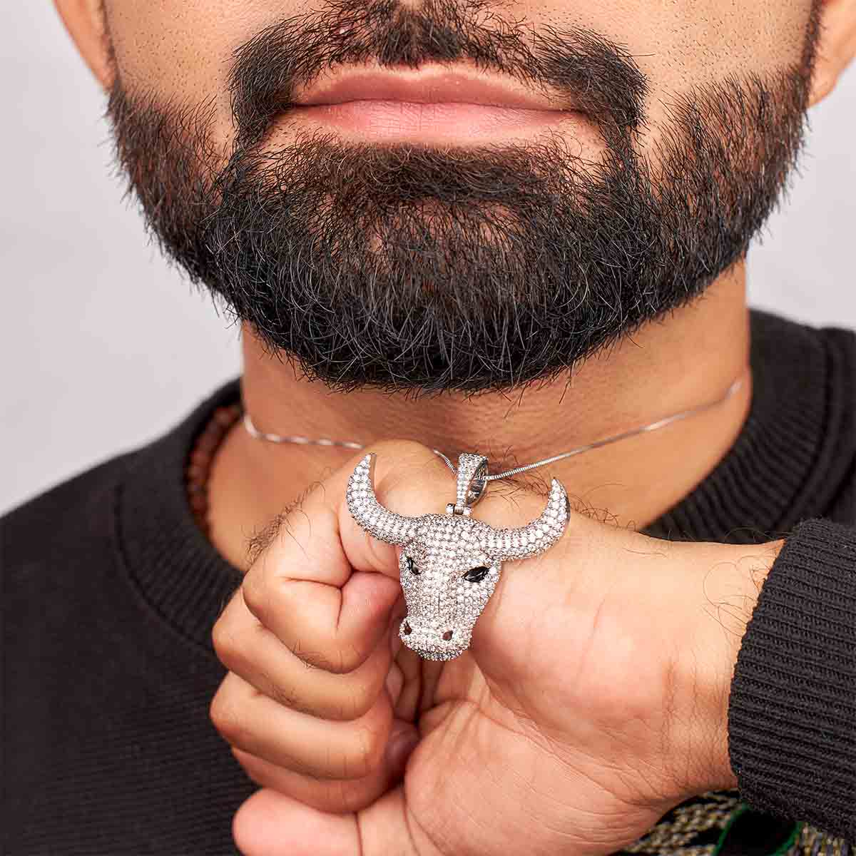 Bull Head Pendant Iced Out Bull Necklace Hip Hop Wild Animal Jewelry Sterling Silver