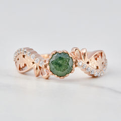 Art Deco Moss Engagement Ring Nature Jewelry Rose Gold Plated