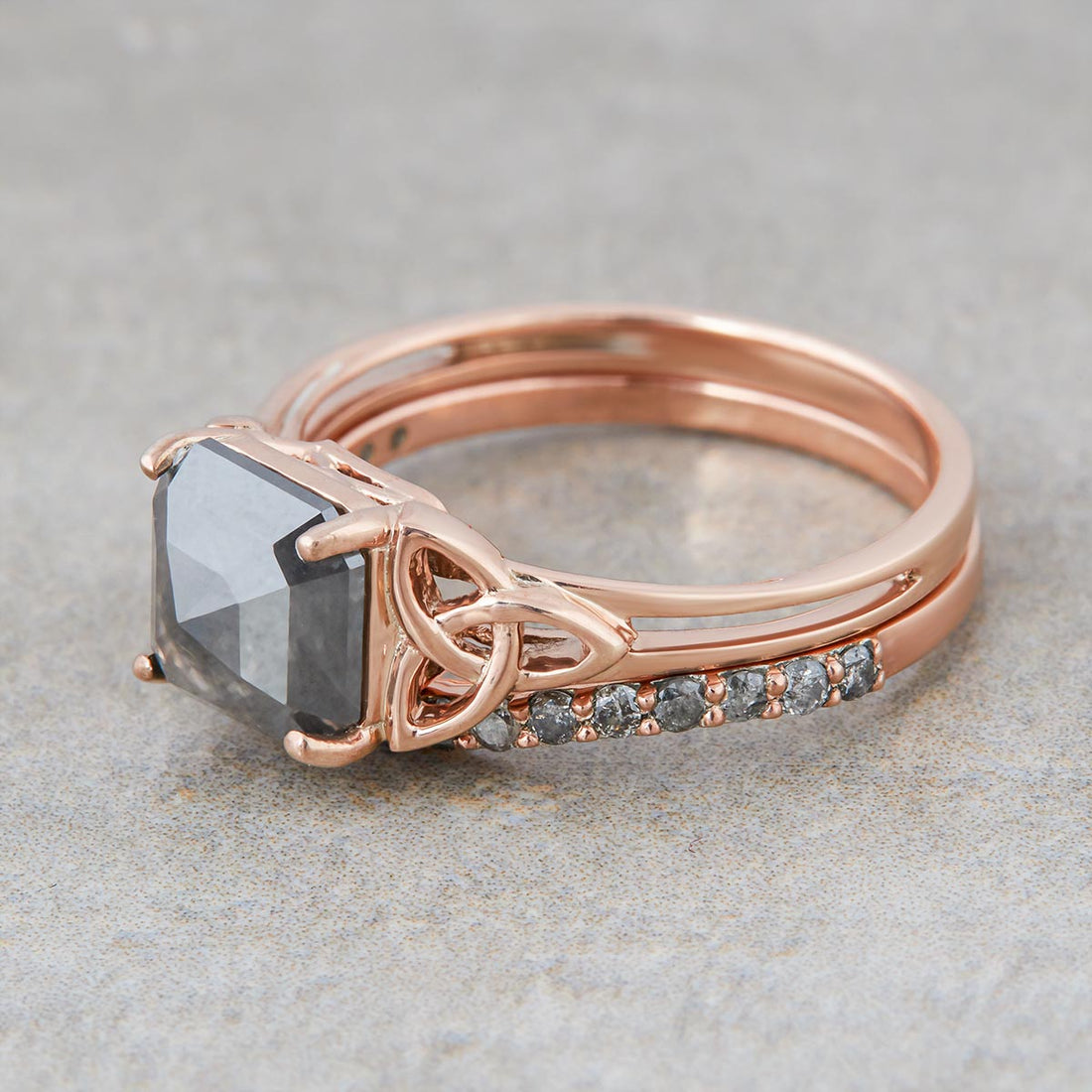 Solitaire Salt and Pepper Diamond Ring Set