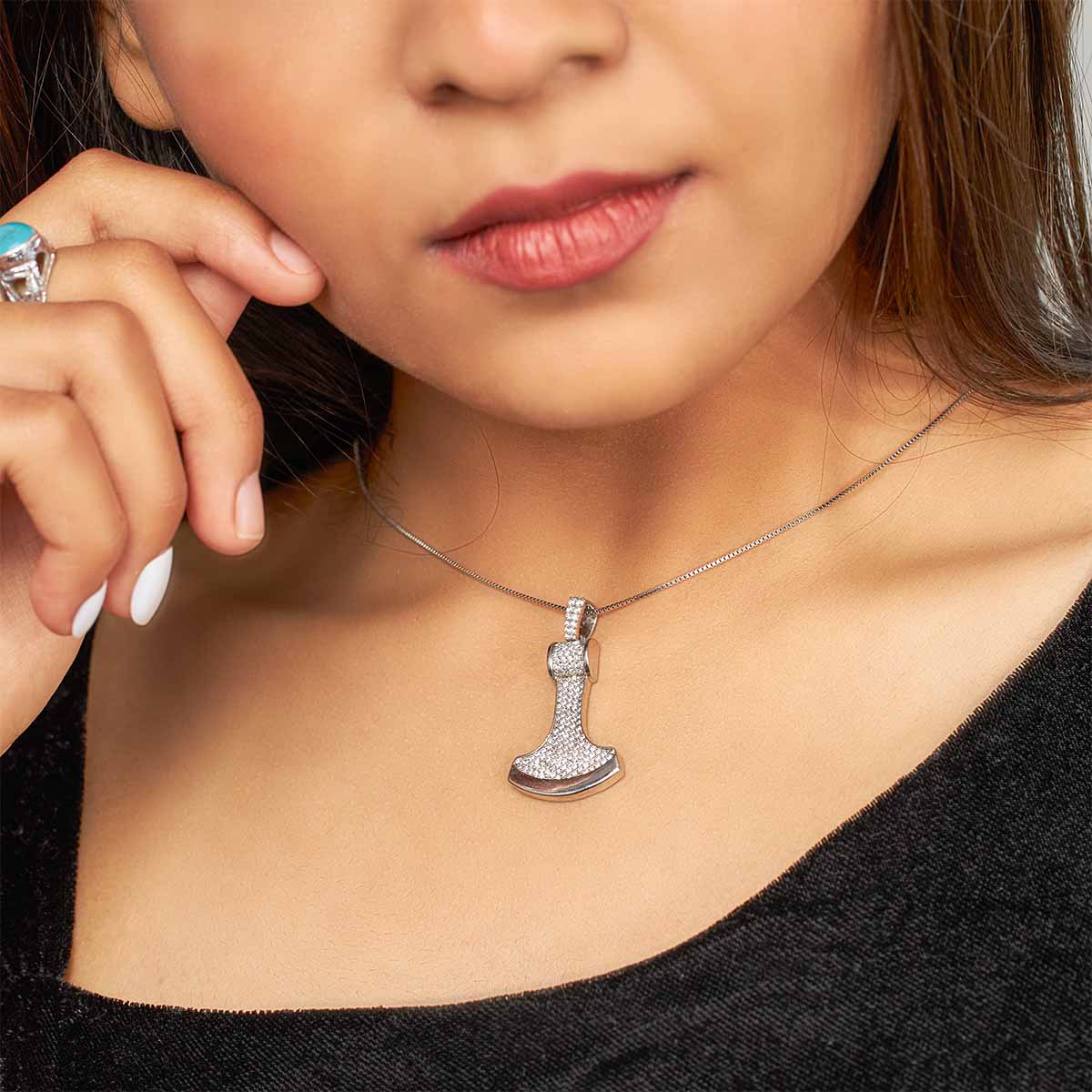 Icedout Viking Axe Pendant Necklace Hip Hop Jewelry Sterling Silver CZ Diamond