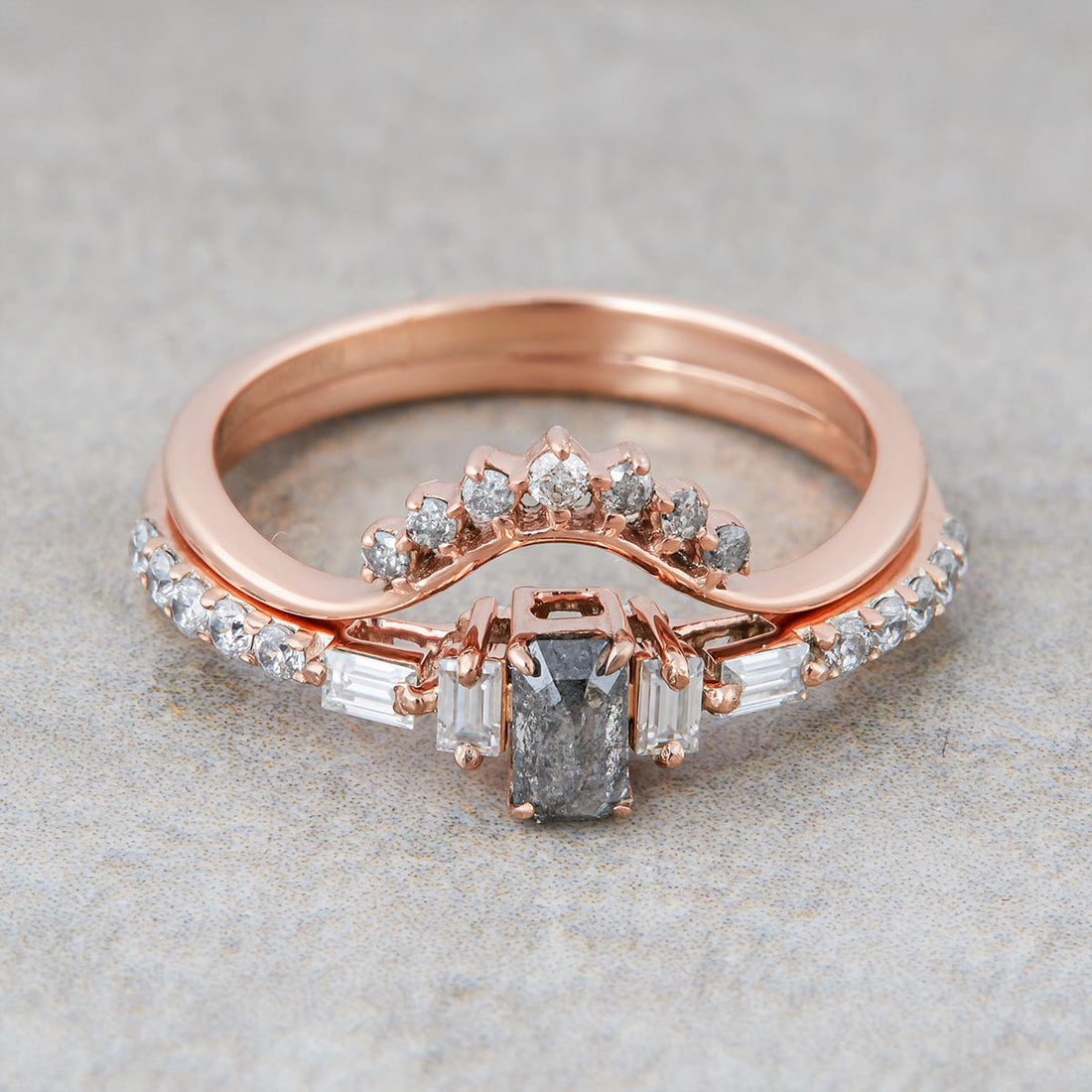 Salt and Pepper Diamond Wedding Ring Set