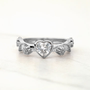 Solitaire Heart Moissanite Diamond Ring Proposal Ring Valentine's Day Gift Rose Gold Sterling Silver