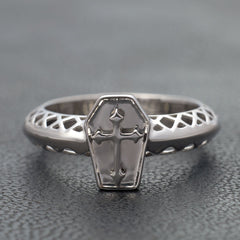 Coffin Engagement Ring for Women Mesh Holy Cross Coffin Ring