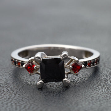 Womens Gothic Engagement Ring Princess Cut Onyx