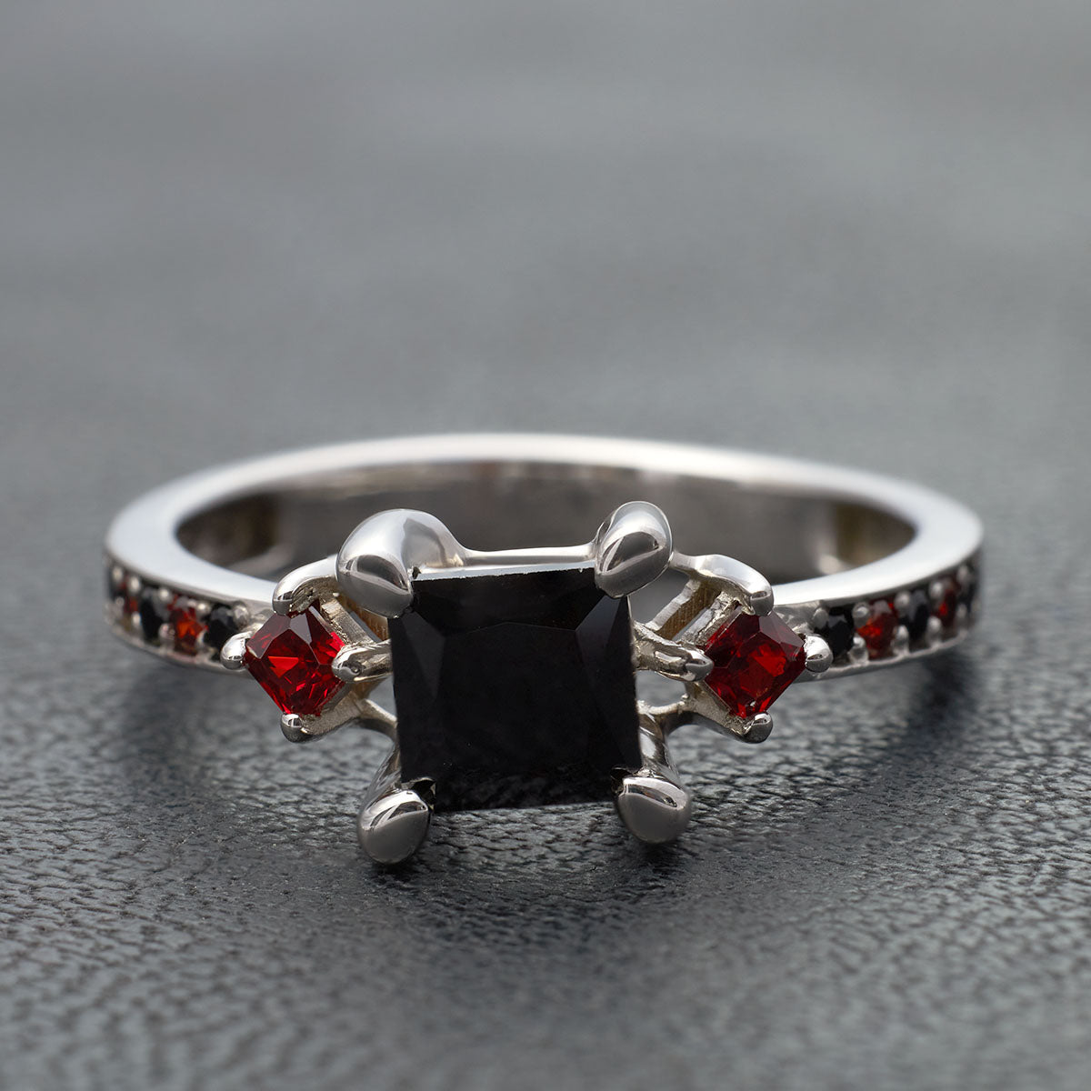 Womens Gothic Engagement Ring Princess Cut Onyx