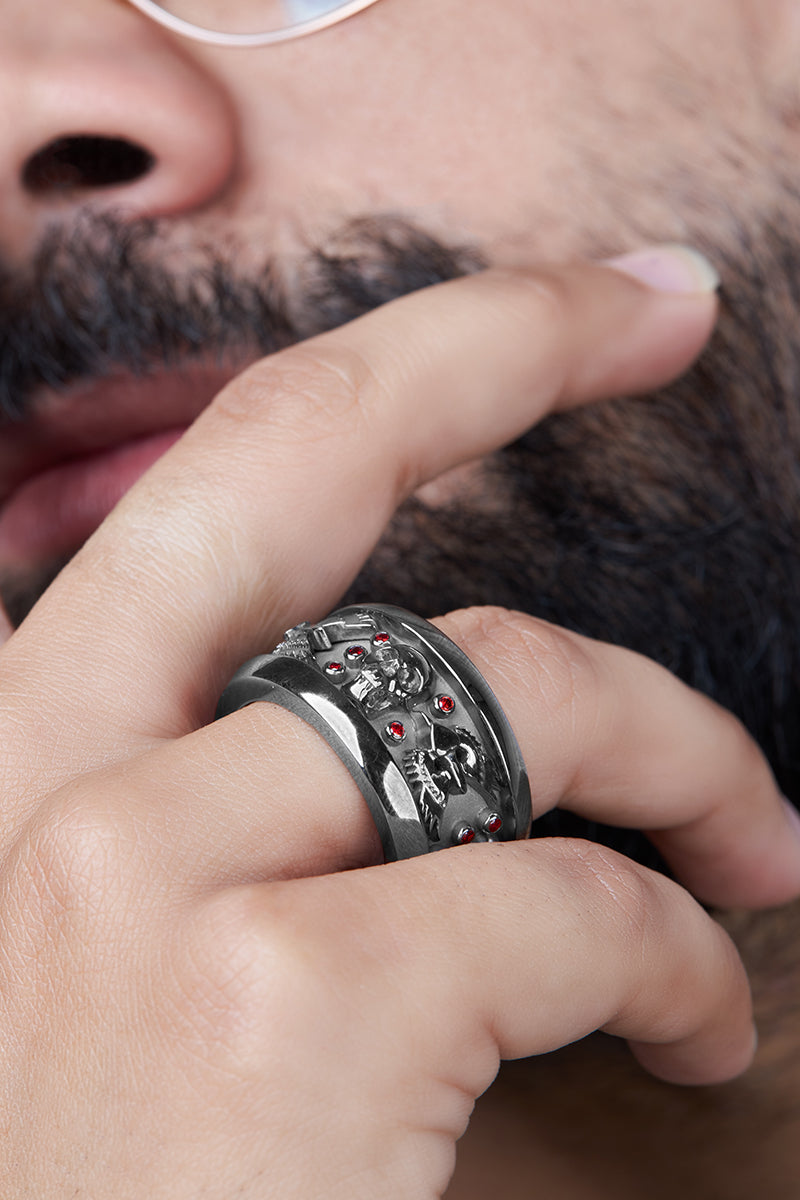 Mens Skull Wedding Band Wings Dagger Gothic Badass Bikers