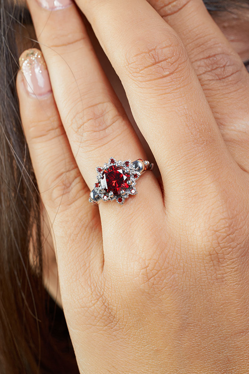 Red Garnet Skull Engagement Ring