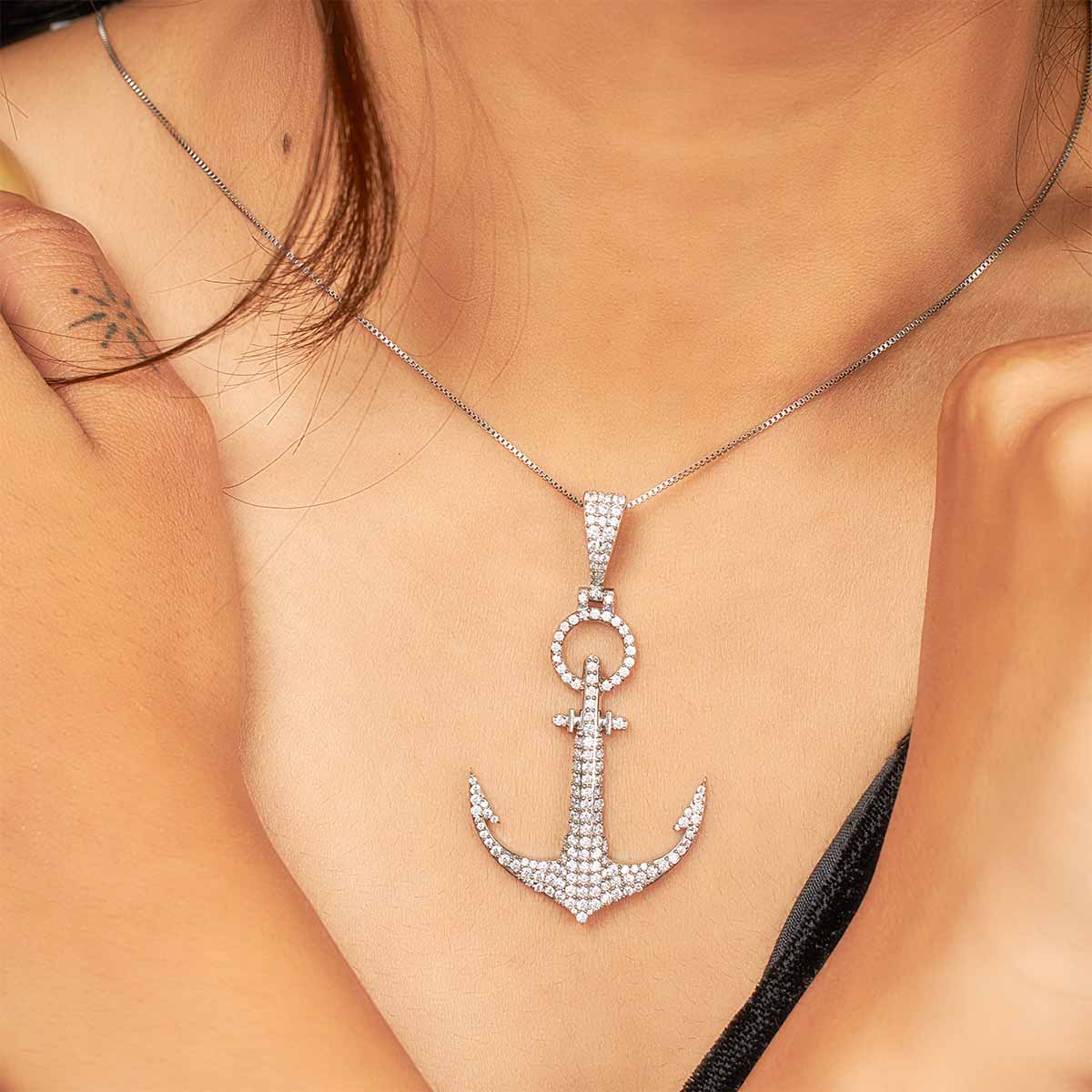 Iced Out Anchor Pendant Necklace Nautical Hip Hop Jewelry AAA CZ Diamond Sterling Silver