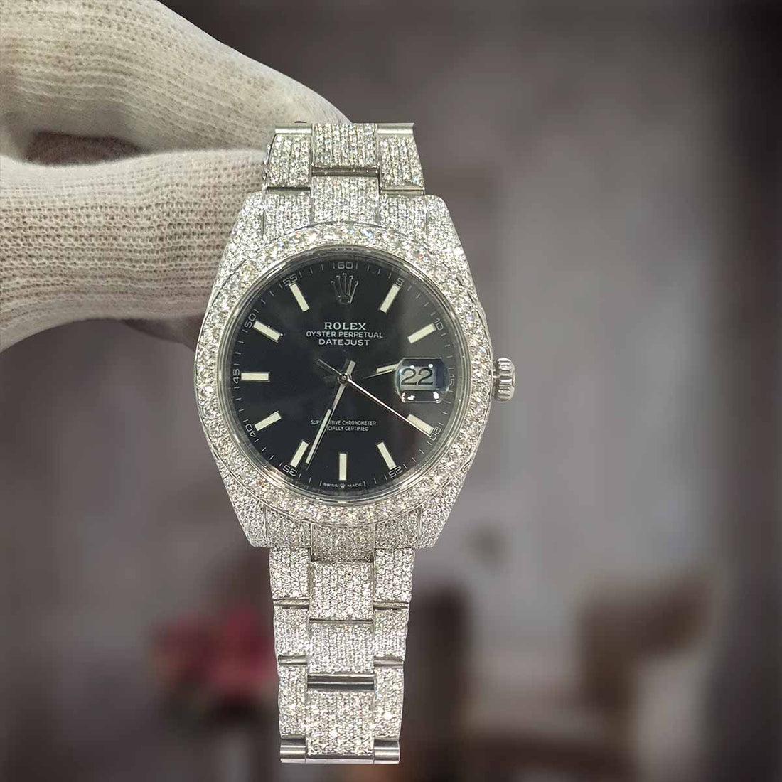 Iced Out Rolex Watch for Men Rolex Oyster Perpetual Automatic Swiss ETA Analogue with Date Indicator