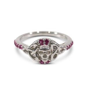 Silver Trinity Skull Ring 0.22TCW Pink Ruby Skull Promise Ring