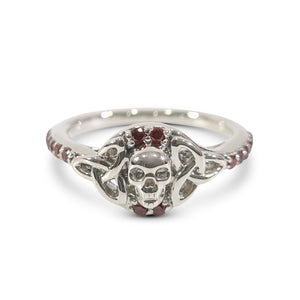 Trinity Skull Promise Ring 0.22TCW Red Garnet Skull Ring Silver