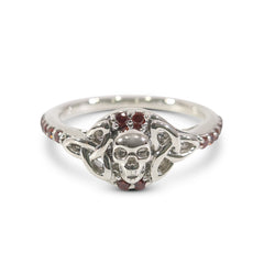Trinity Skull Promise Ring 0.22TCW Red Garnet Skull Ring Silver
