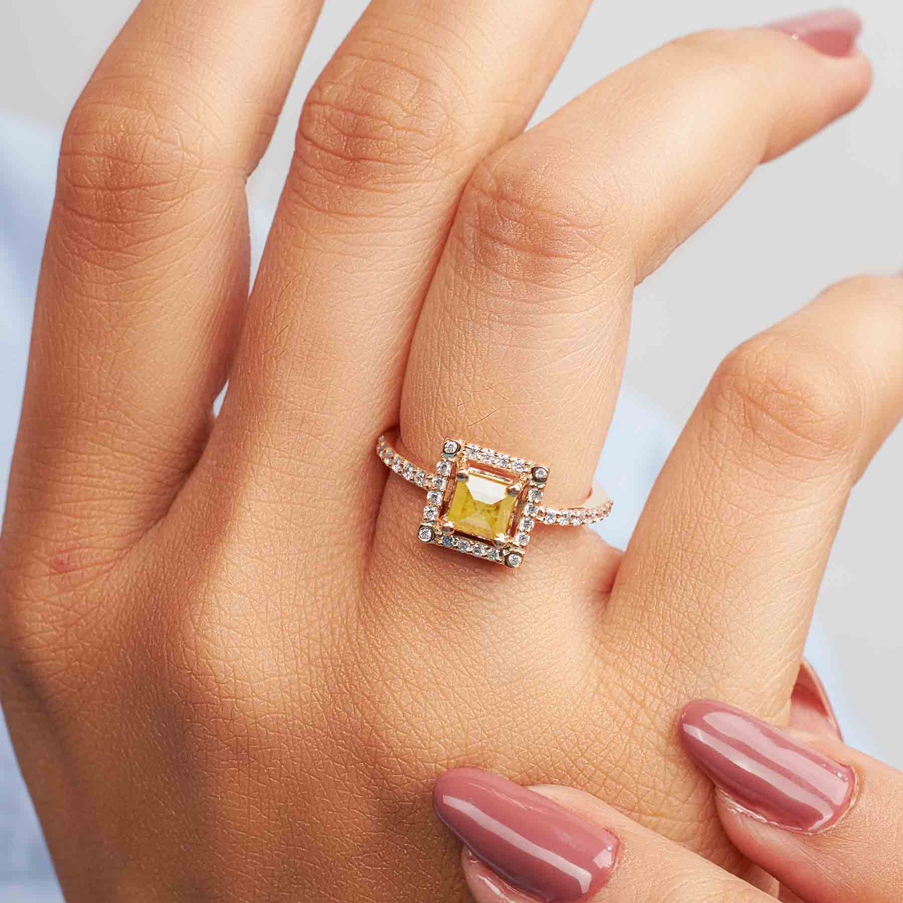 Princess Rose Cut Yellow Natural Rustic Diamond Ring for Women