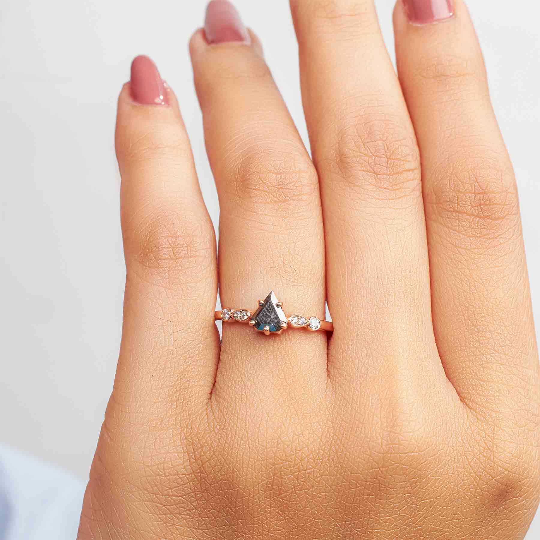 Pentagon Cut Salt and Pepper Rustic Diamond Wedding Ring