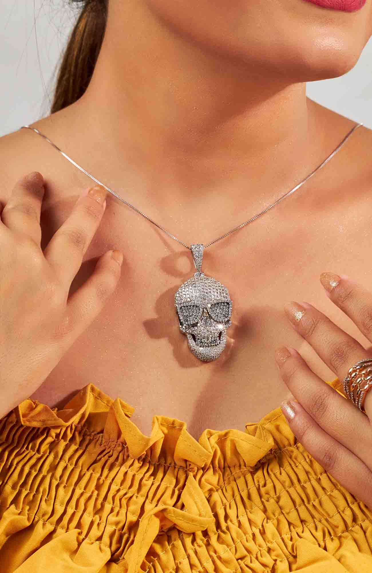Iced Out Skull Necklace Locket With Chain Skull Gothic Halloween Jewelry