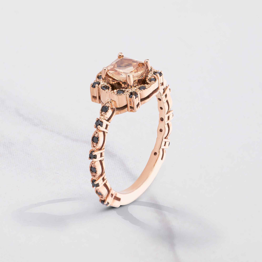 Vintage Engagement Rings Milgrain Art Deco Rose Gold Ring Cushion Cut Gemstone