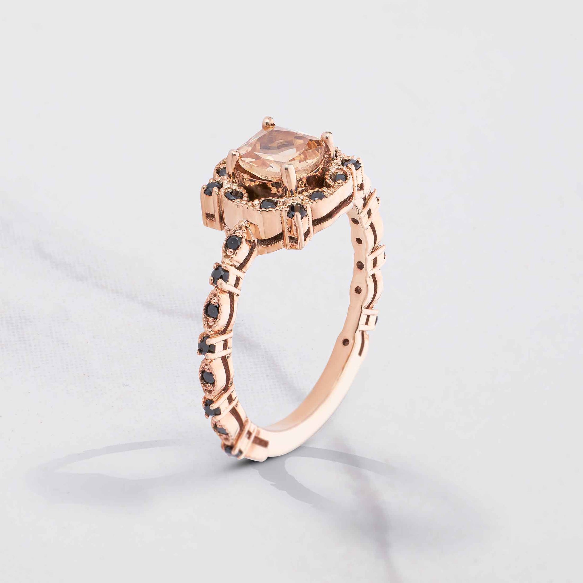 Vintage Engagement Ring Set 14k Rose Gold Cushion Cut CZ