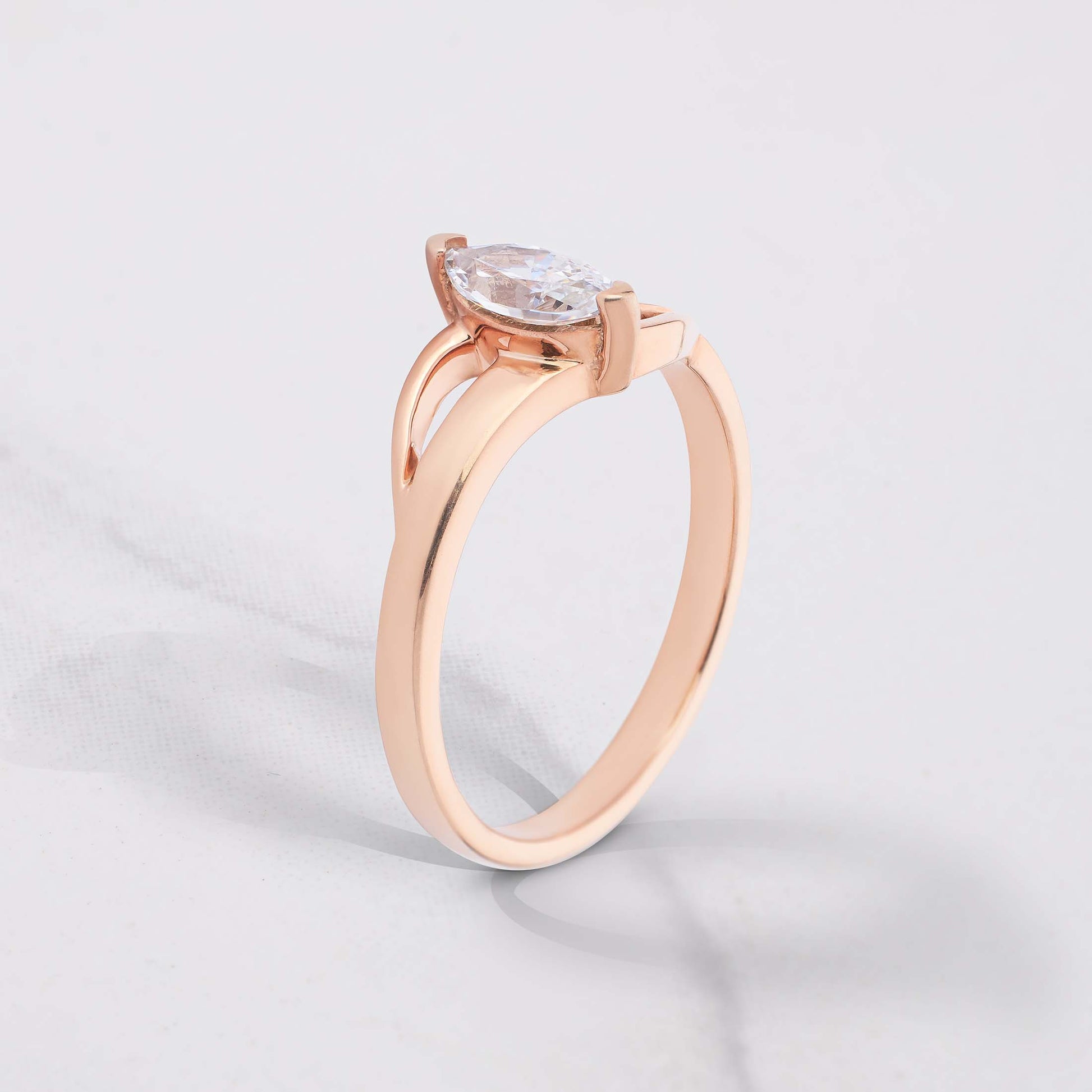 Marquise Cut Moissanite Diamond Ring Crossover Solitaire Engagement Rings Rose Gold