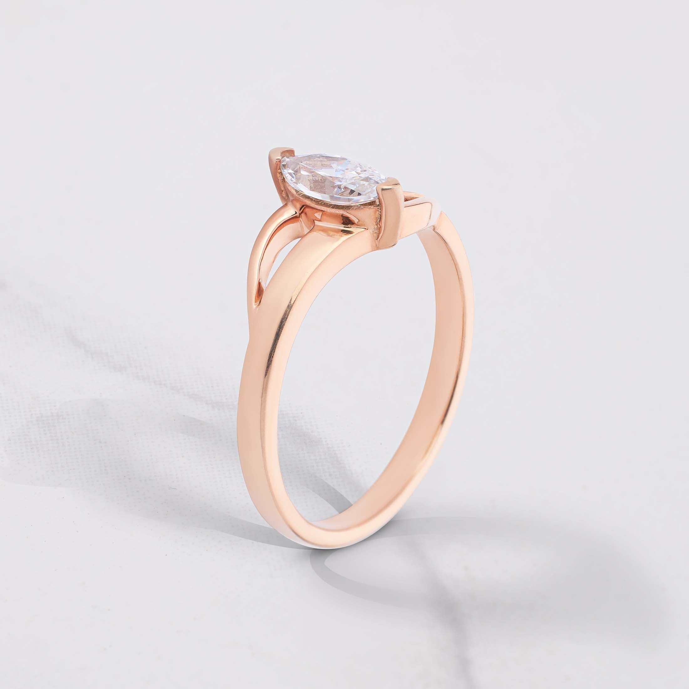 Marquise Cut Moissanite Diamond Ring Crossover Solitaire Engagement Rings Rose Gold