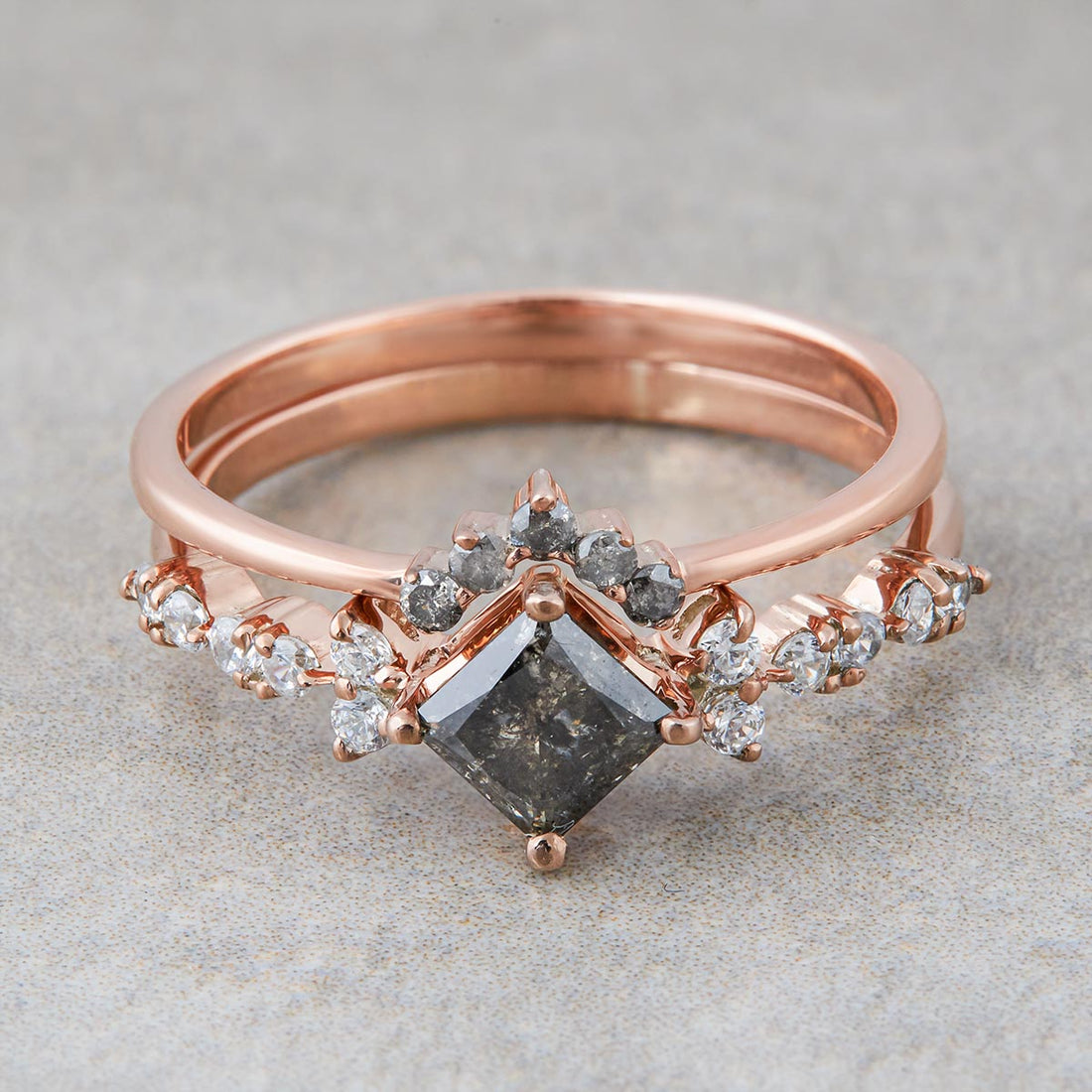 Princess Salt and Pepper Diamond Ring Set