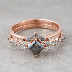 Princess Salt and Pepper Diamond Ring Set Engagement Rings