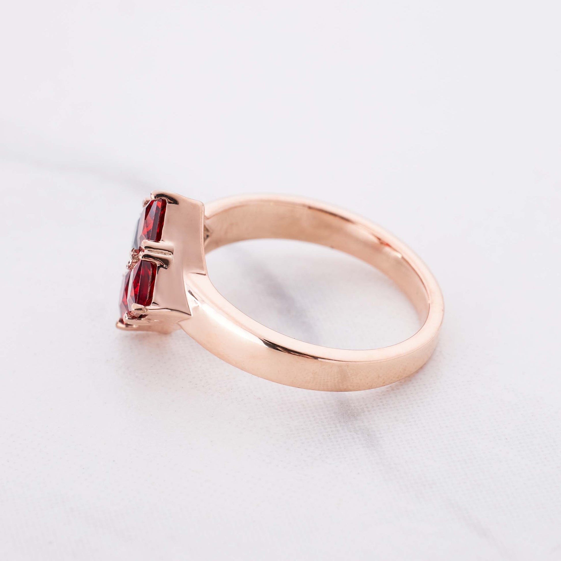 Princess Cut Engagement Ring Red Garnet and Black Spinel Natural Gemstone Rose Gold Gothic Promise Wedding