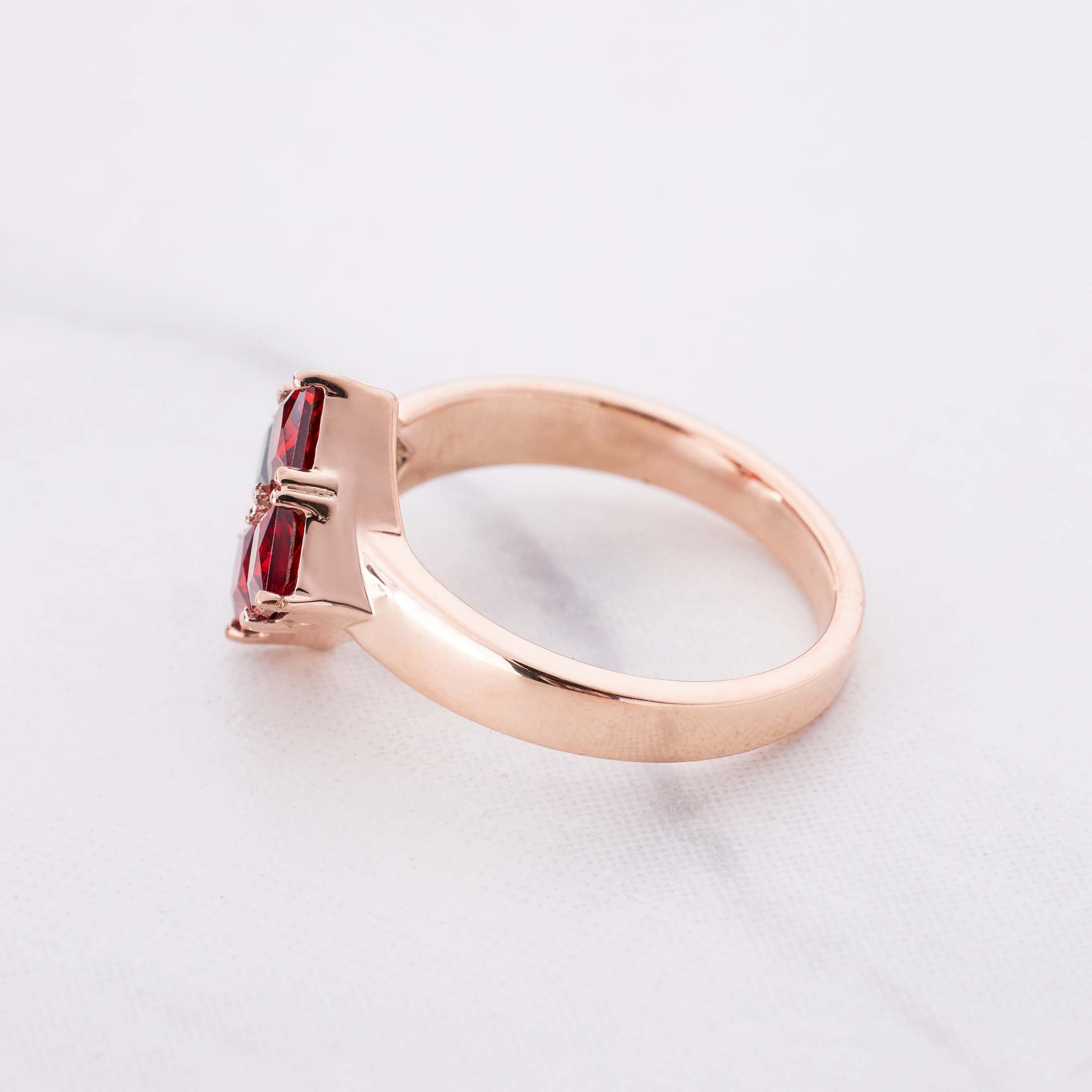Princess Cut Engagement Ring Red Garnet and Black Spinel Natural Gemstone Rose Gold Gothic Promise Wedding