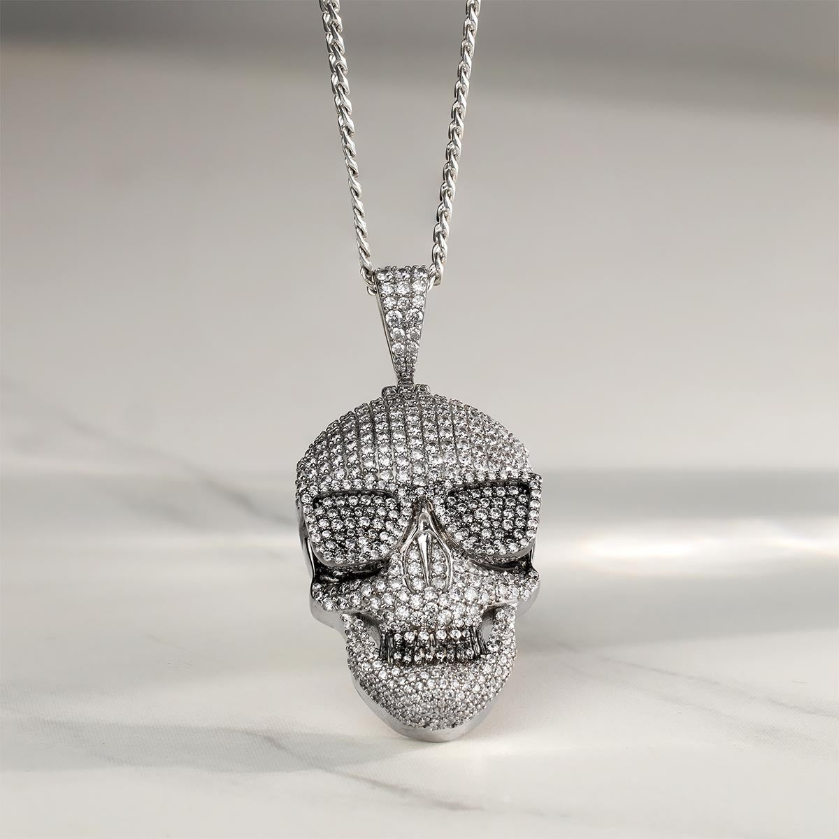 Iced Out Skull Necklace Locket With Chain Skull Gothic Halloween Jewelry