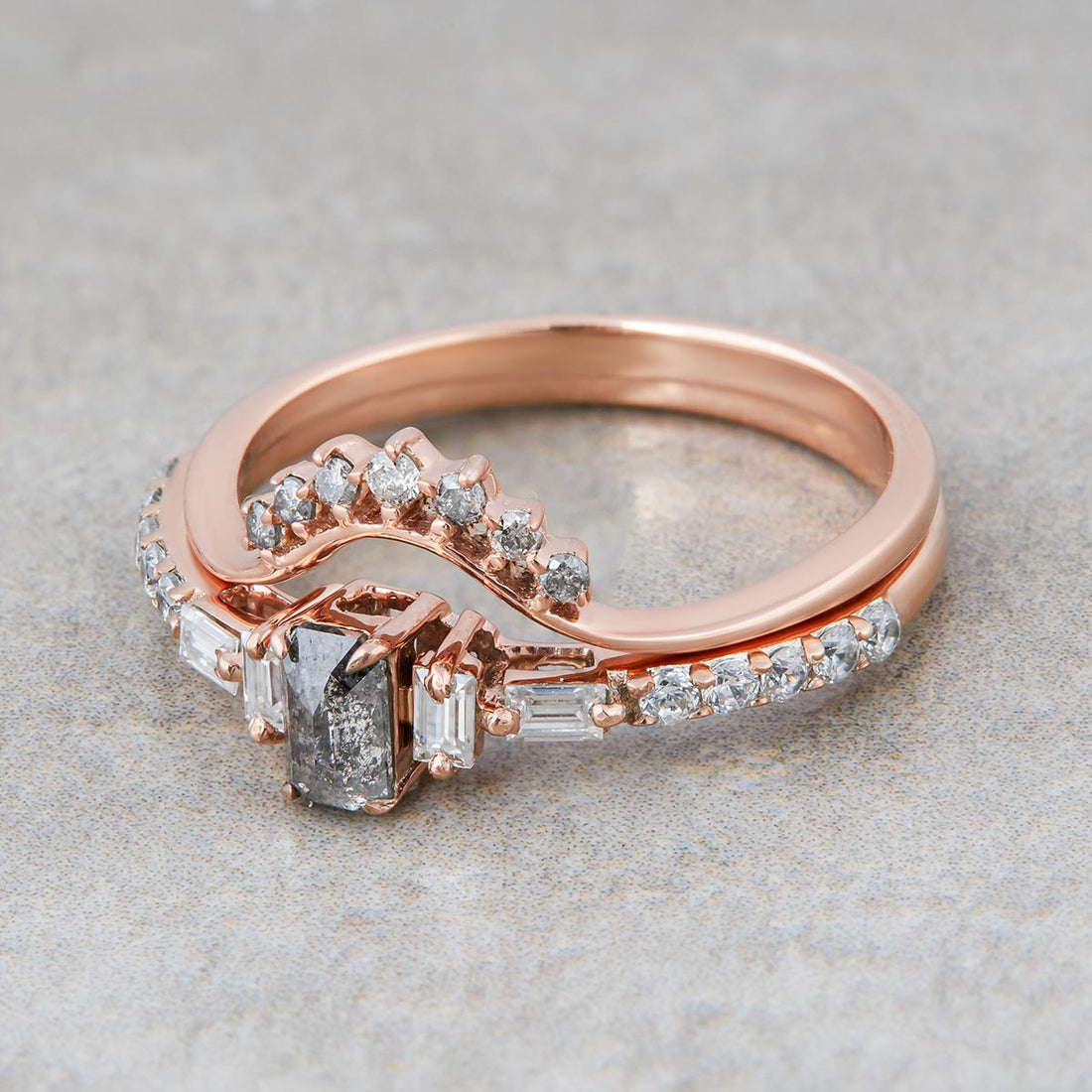 Salt and Pepper Diamond Wedding Ring Set
