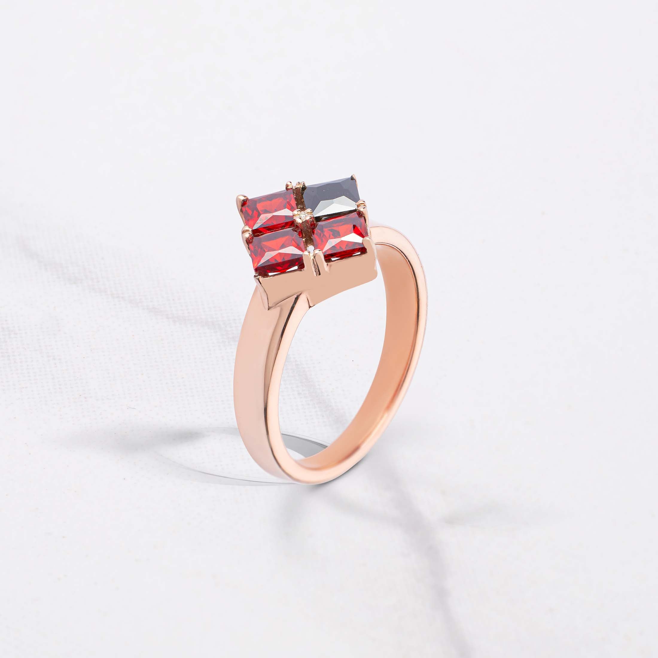 Princess Cut Engagement Ring Red Garnet and Black Spinel Natural Gemstone Rose Gold Gothic Promise Wedding
